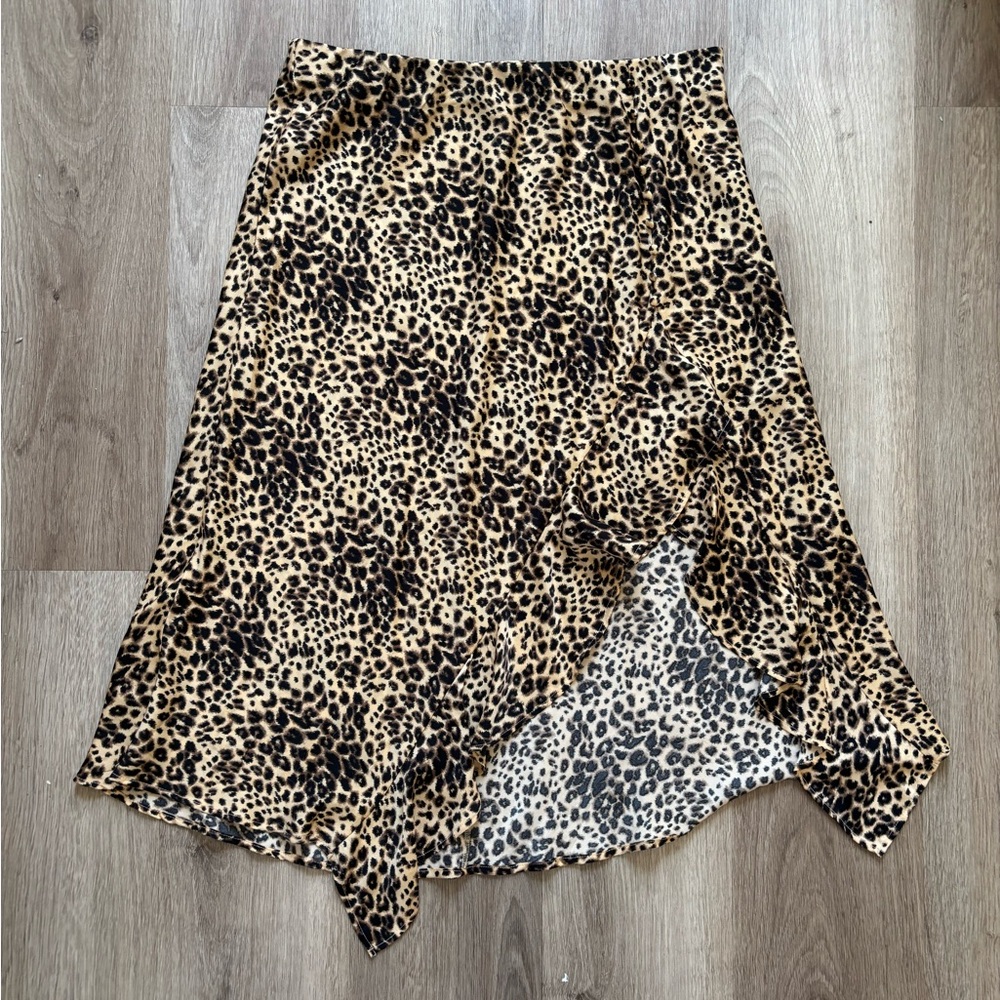Satin Cheetah Print Midi Skirt